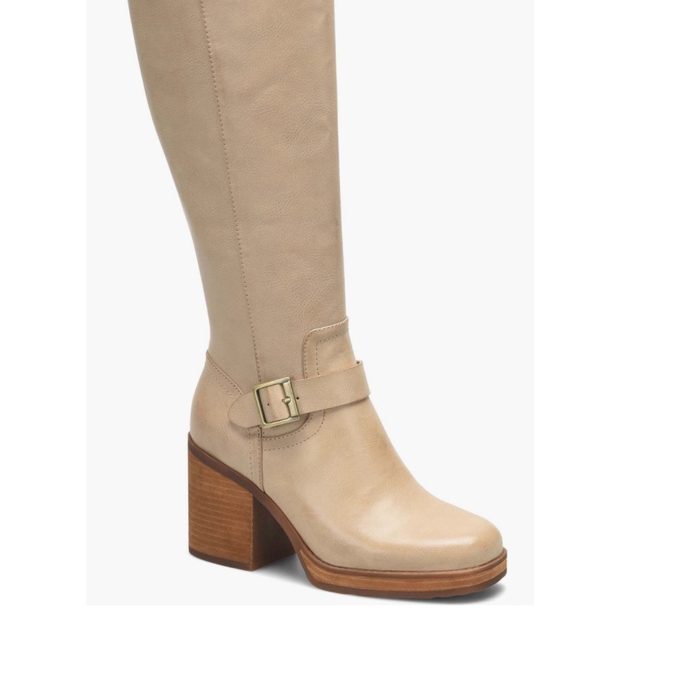 New KORKS Karalyn Beige Knee-High Block Heel Boots